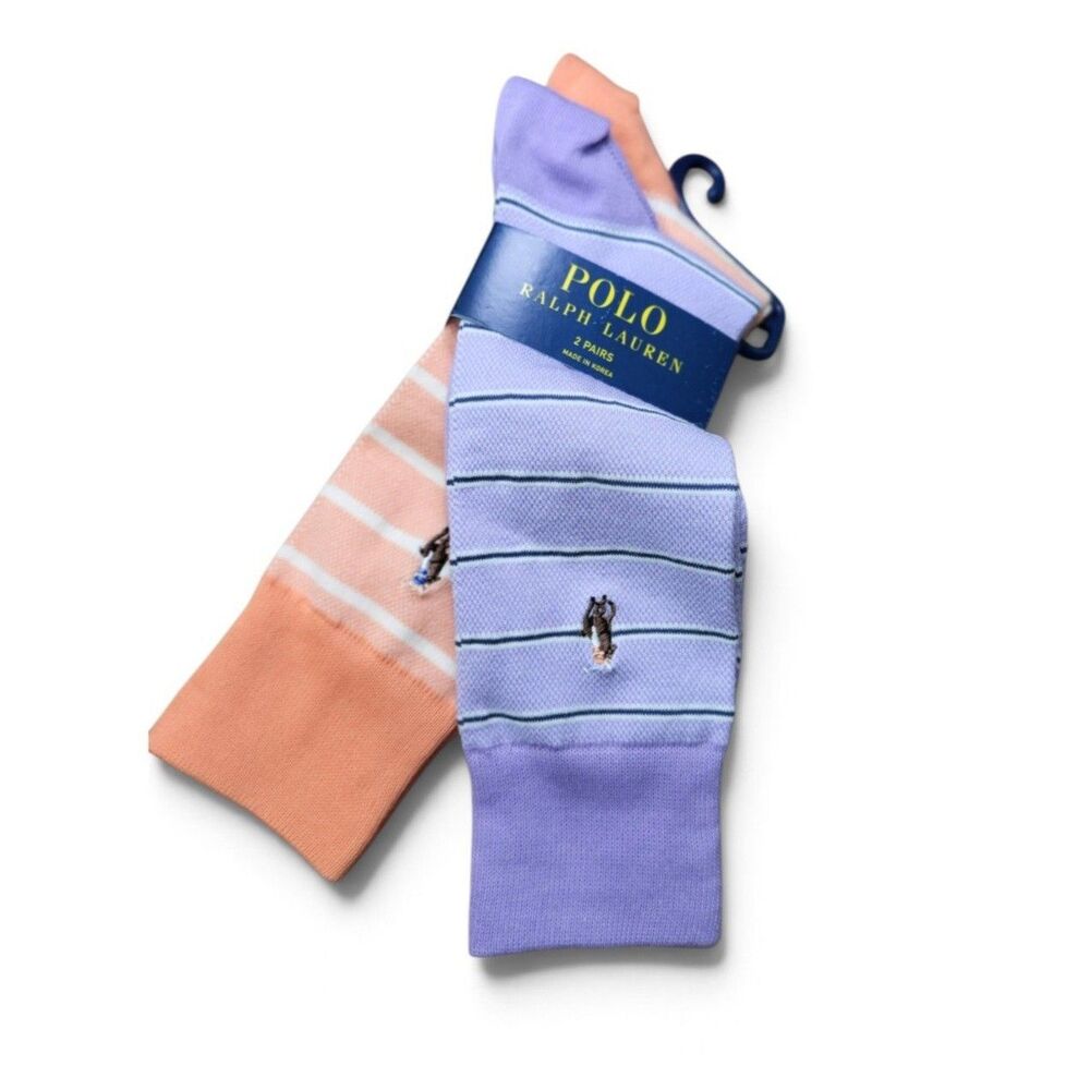 NWT Polo Ralph Lauren Men's Hyde Park Oxford Stripe Socks 2-Pk Pastel Size 10-13
